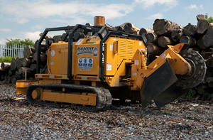 Our Bandit 3400 Stump Grinder in action, Ireland, Treeline, tree felling, tree fellers, tree surgery, tree surgeon, site clearance, stump removal, tub grinder, green waste recycling, South East Ireland